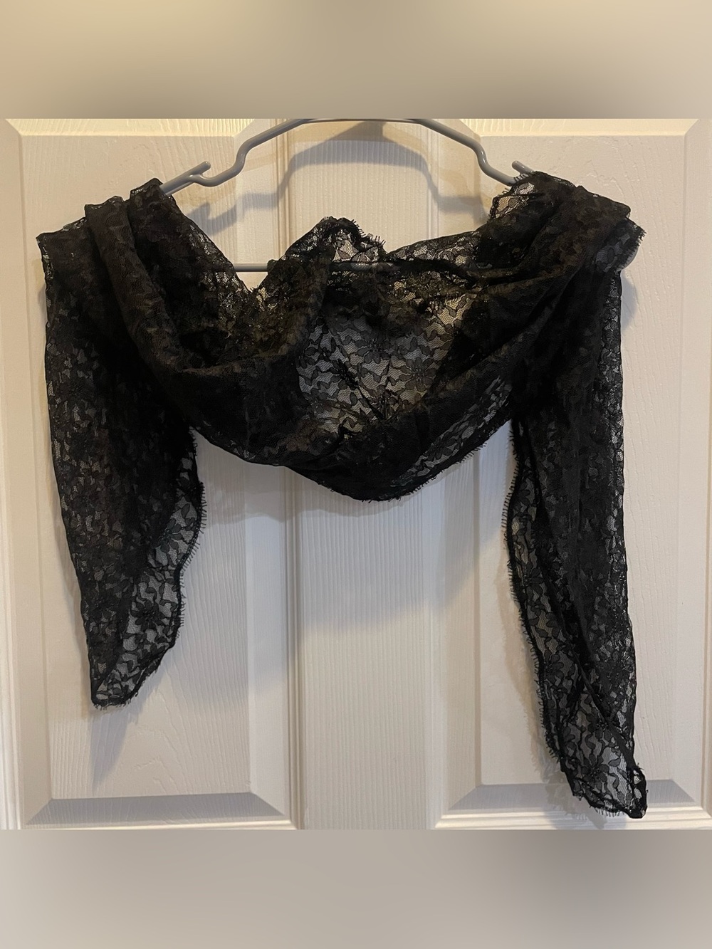 Lace Black Sheer Fashion Scarf with Floral Lace